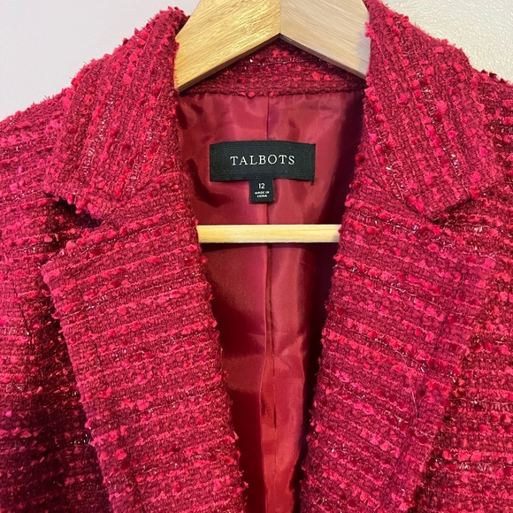 Talbots Woven Blend Jacket Blazer Silk Wool Trim Red Pink Career Women's 12 New - Picture 2 of 10